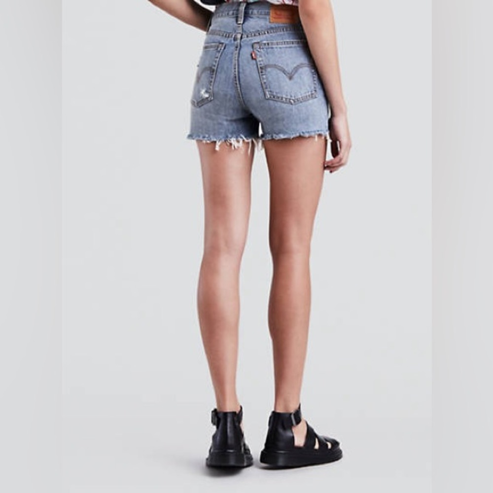 Levi’s Wedgie Fit Light Blue Wash Distressed Denim Shorts